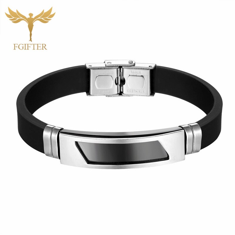 Fgift OL Geometrische Armbinde Edelstahl Charme Schwarz Silikon Gürtel Armbänder für Männer Frauen Armreifen Pulseira: schwarz Bangle / 20cm