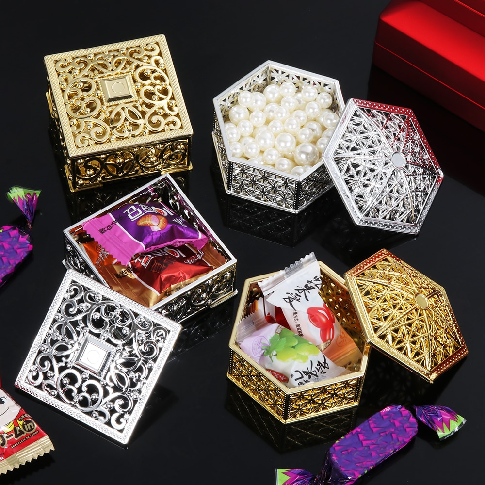 1pc plast hule guldfolie slik æske chokolade behandle kasser bryllupsfest hjem favor box fest favor dekorationer