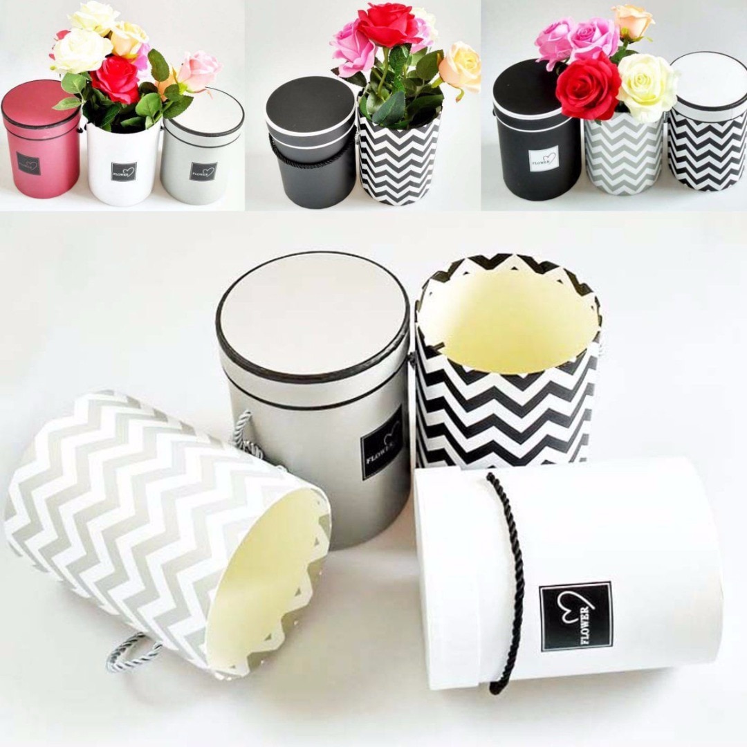 1Pc Handheld Round Flower Bouquet Boxes Living Vases Florist Box Flower Plant Boxes D14*H18CM