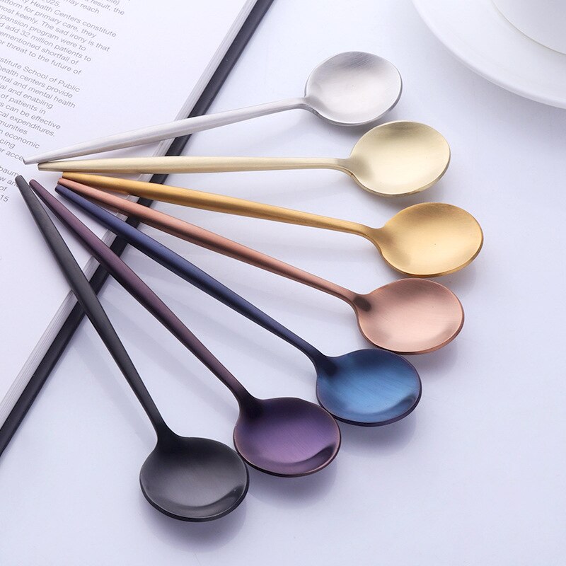 7 Colors Tea spoons Stainless Steel Small Coffee Spoons Gold Tableware Cutlery Unique Gold Small Dessert Spoon