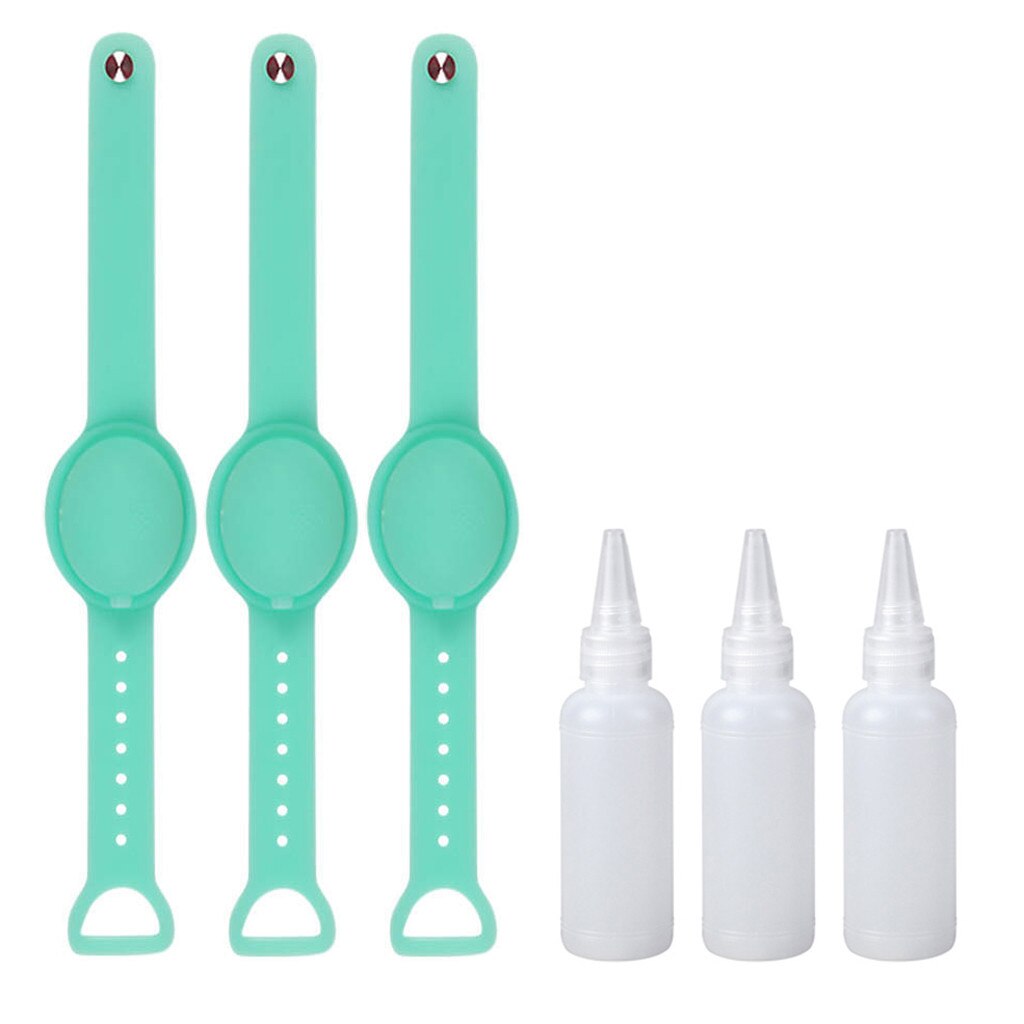 1/3Pcs Hand Sanitizer Dispensing Silicone Pumps Disinfectant Portable Bracelet Wristband Hand Dispenser 10ML With Break Bottle: 3PCS Mint Green