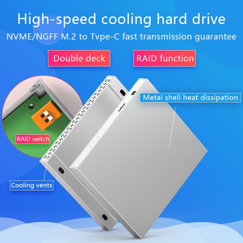 UTHAI 2.5 Inch Mobile HDD Enclosure Dual-Bay RAID Disk Array USB3.0 / Type-C 5Gbps Metal Solid State Hard Disk Box