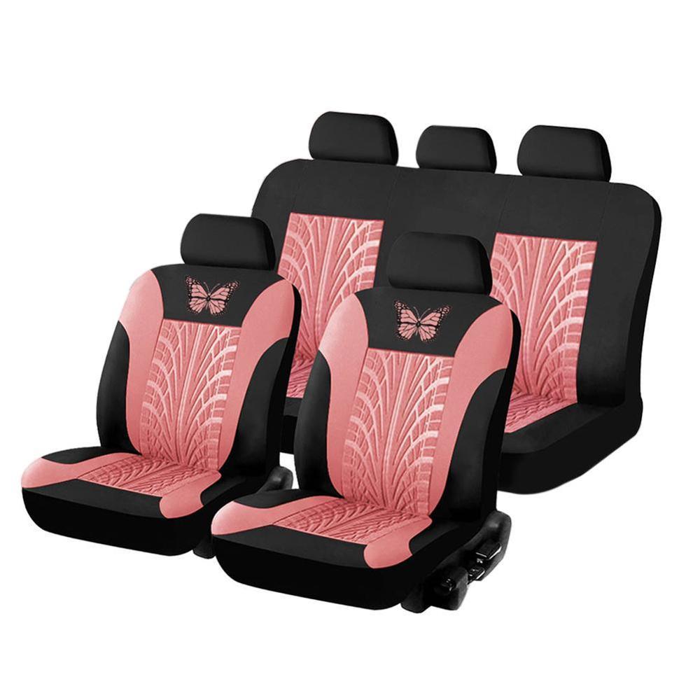 Brand Embroidery Car Seat Covers Set Universal Fit Most Cars Covers with Tire Track Detail Styling Car Seat Protector Car Seat: B