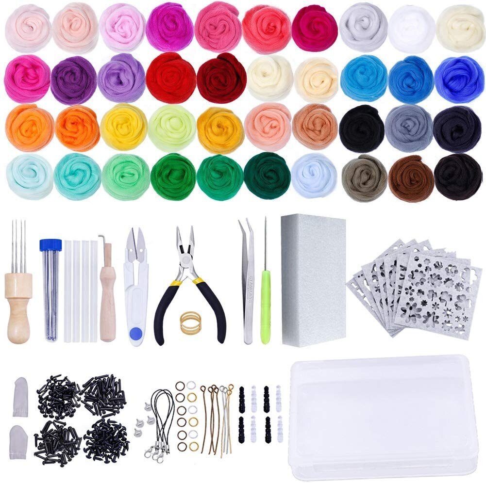 40/25/10 Colors Set Needle Felting Kit Wool Roving Needle Felting Starter Kit Wool Felt Tools with Felting Tool: 40 Color and Tools 1