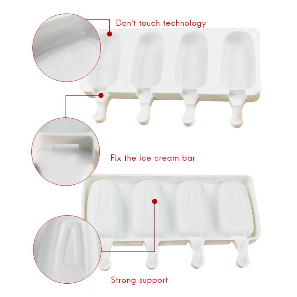 2Pcs Cavities Ice Cream Mold Makers Silicone Freezer Ice Cream Mold Ice Cube Moulds Juice Popsicle Molds Dessert Molds Tray