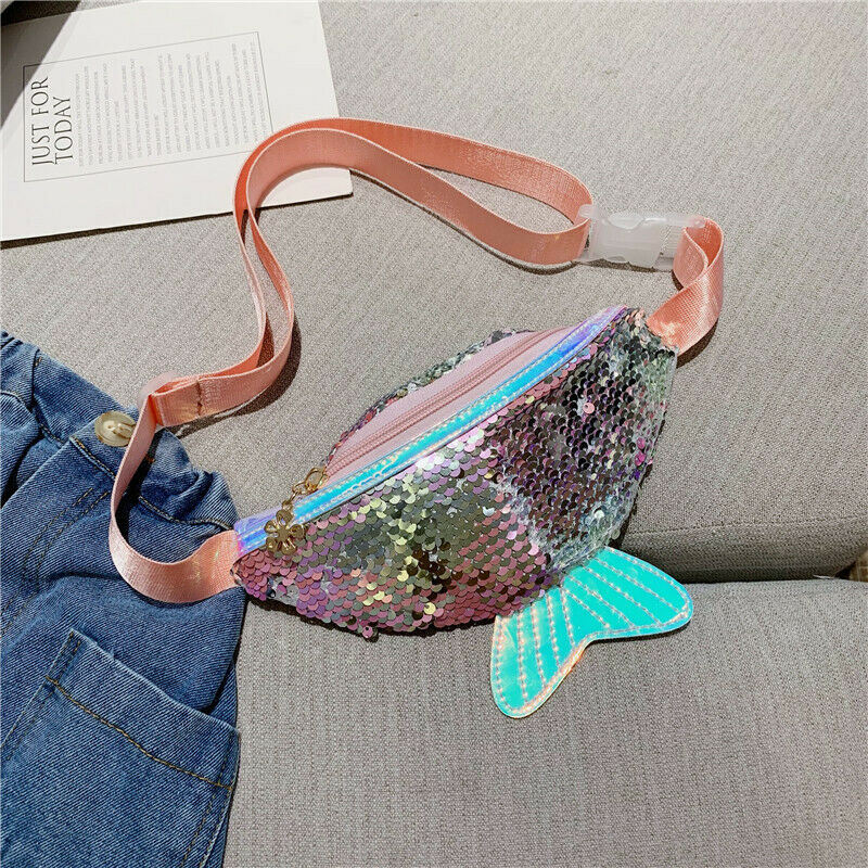 Saco Da Cintura Fishtail Sequin Crossbody das crianças Dos Miúdos Meninas Moda Lantejoula Cintura Saco Peito Ombro Único Saco Bolsa de Moedas Móvel