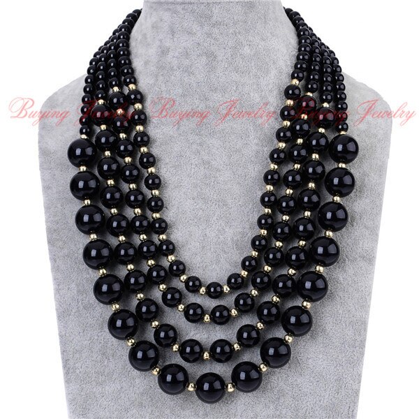 Top attraktive stilarter sort perleharpiks perler bib statement halskæde flerlags kvindelige smykker store halskæder: Default Title