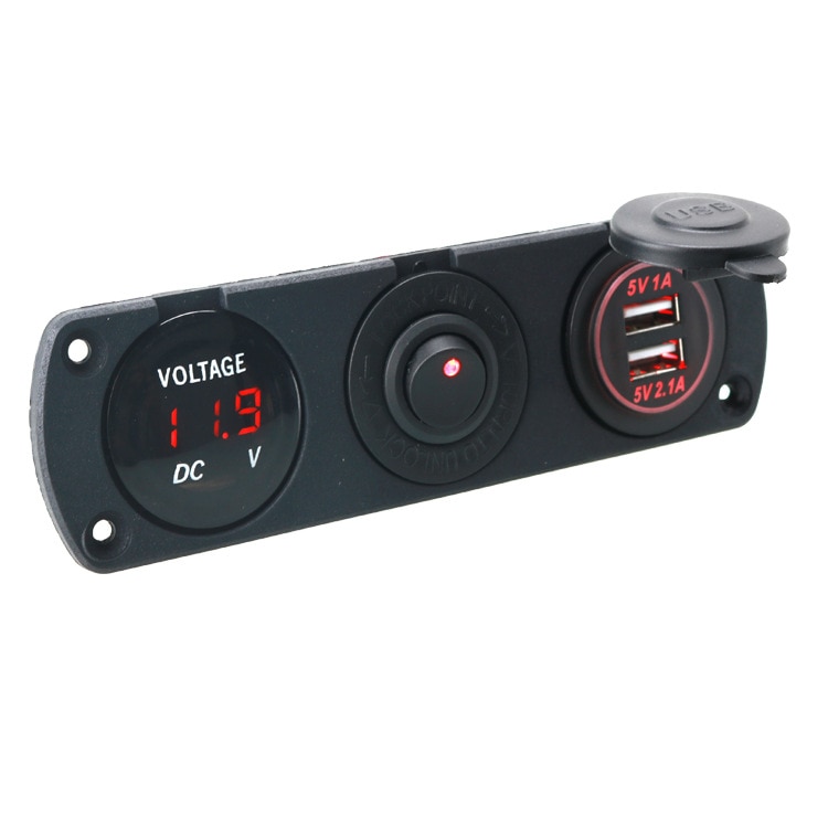 DIY Dual USB Charger 3.1A Voltmeter ON-OFF Toggle Switch Three Functions Panel for Car Boat Marine Truck Camper: Red
