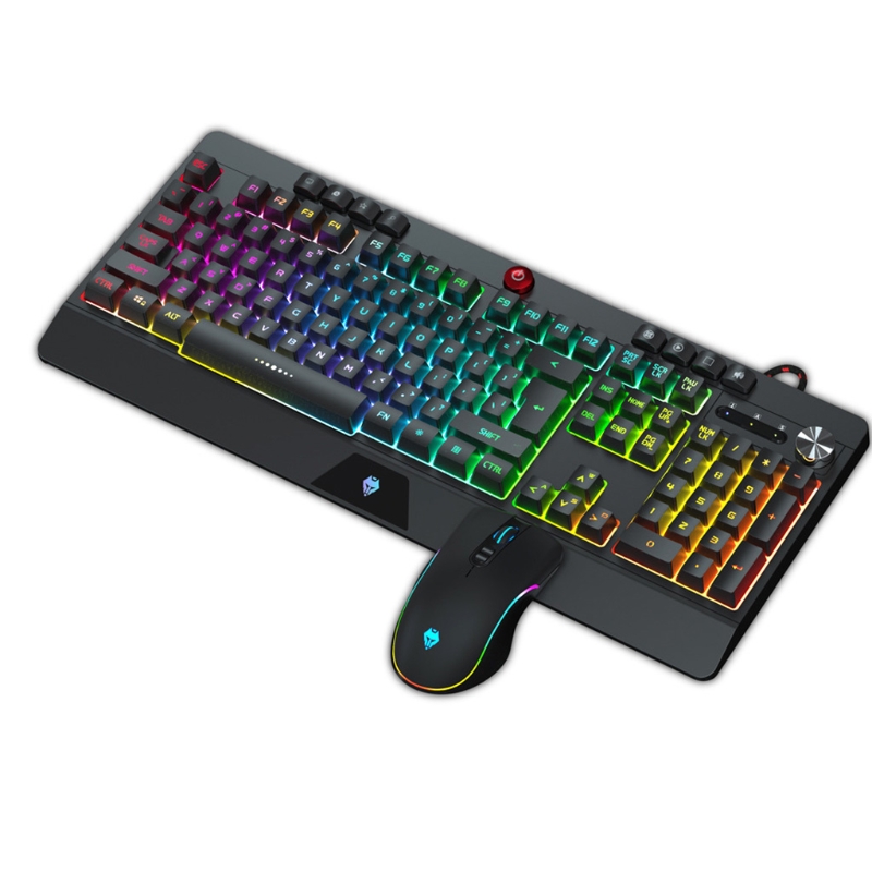 USB Wired Gaming Keyboard and Mouse set Combo Luminous Ergonomic Keyboard Mouse Rainbow Backlight Non-slip Sweat-proof: Black mixed color