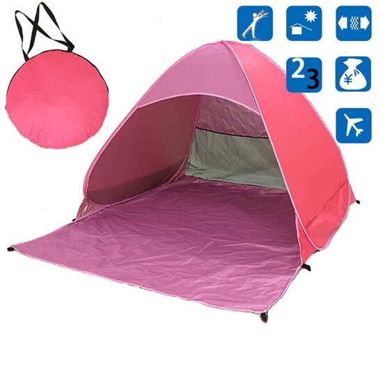 Beach tent boat ultra light folding tent pop-up automatic open tent family travel fish camping shade fishing outdoor ice fishing: Pink