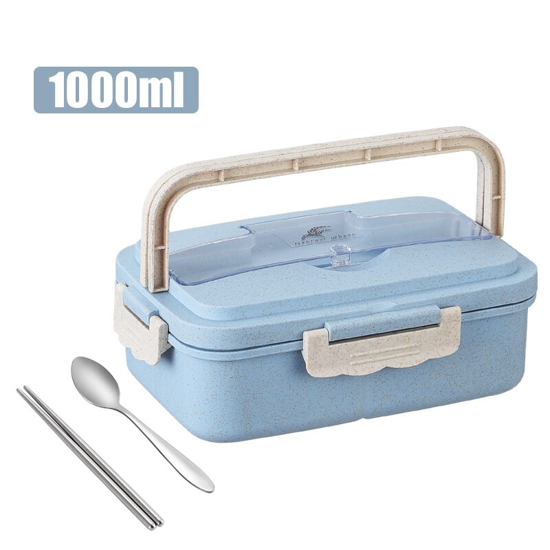 BPA Gratis Draagbare Lunch Box Milieuvriendelijke Tarwe Stro Draagbare Microwaveble Bento Box Voedsel Opslag Container Voor Kinderen Student: Blue