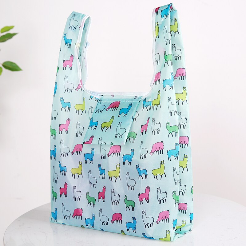 Flamingo bag Many Colors polyester Foldable Recycle Shopping Bag Eco Reusable Tote Bag Cartoon Floral Fruit Vegetable Grocery: FB bule sheep