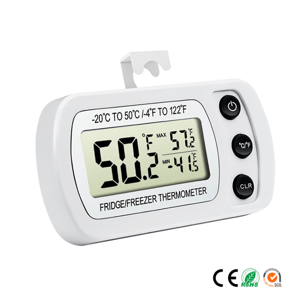 Mode Vriezer Thermometer Met Haak Waterdichte Lcd Digitale Display Koelkast Thermometers Functie Voor Thuis Koelkast Voor: White