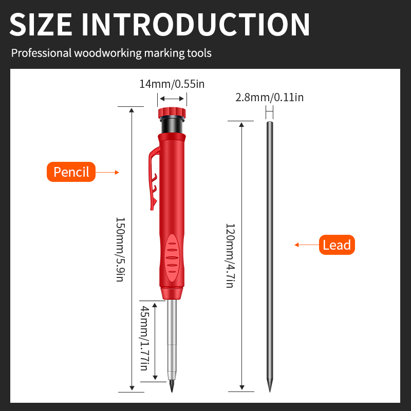 2.8mm Marking Mechanical Pencil Solid Carpenter Scriber Carpenter Scriber with Sharpener for Woodworking Drawing Stationery