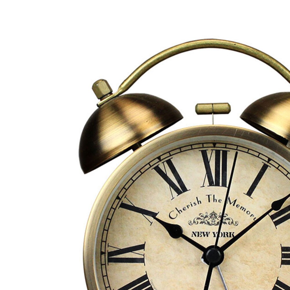 1PC Retro Round Desktop Clock Bell Small Alarm Clock for Home Living Room Bedroom Office without Battery