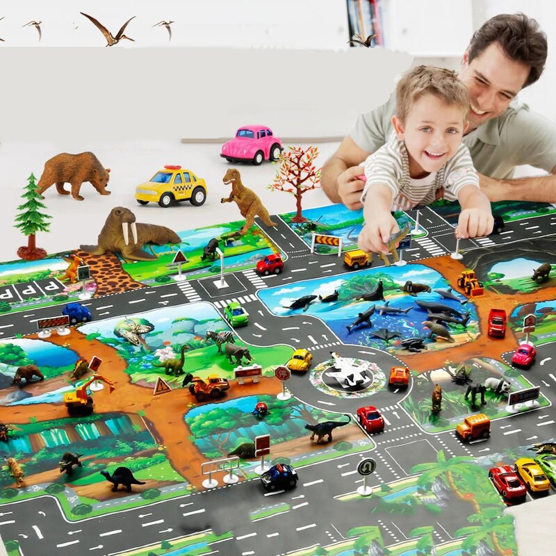 Kids Play Mat City Road Buildings Parking Map Game Scene Home Traffic Map Kids Carpet Map Educational Toys Children Baby
