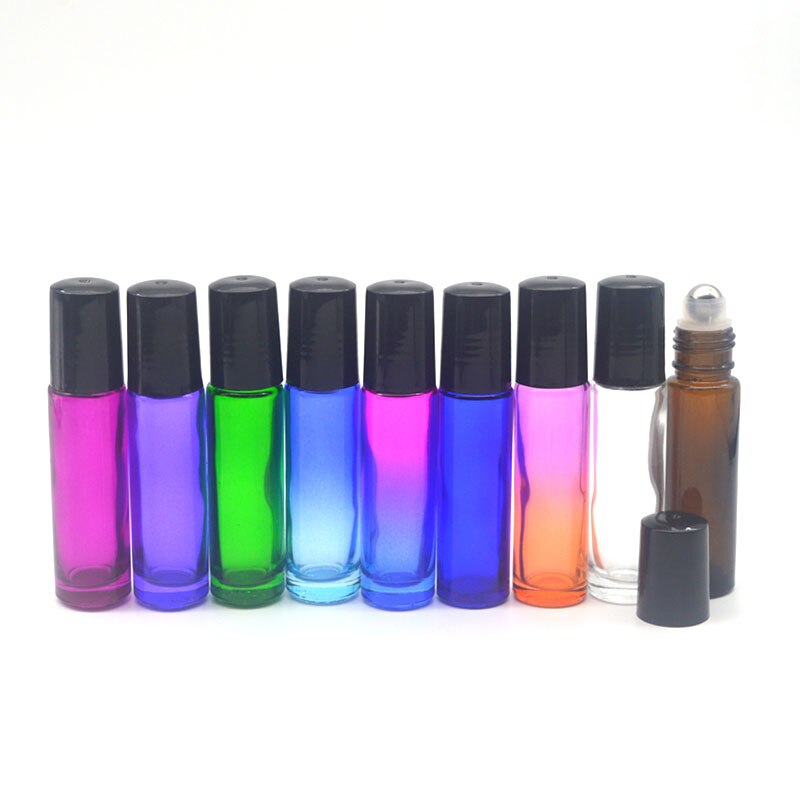 3 pièces dégradé coloré 10cc épais verre rouleau bouteille vide parfum huile essentielle Test bouteille 10ml Roll-On flacon