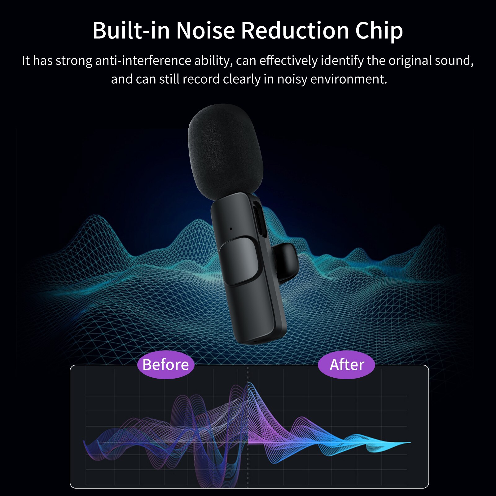 Mini-funk-lavalier-mikrofon mit omnidirektionaler ansteckmikrofonierung und rauschunterdrückung, kompatibel mit android-smartphones und tablets (typ-c).
