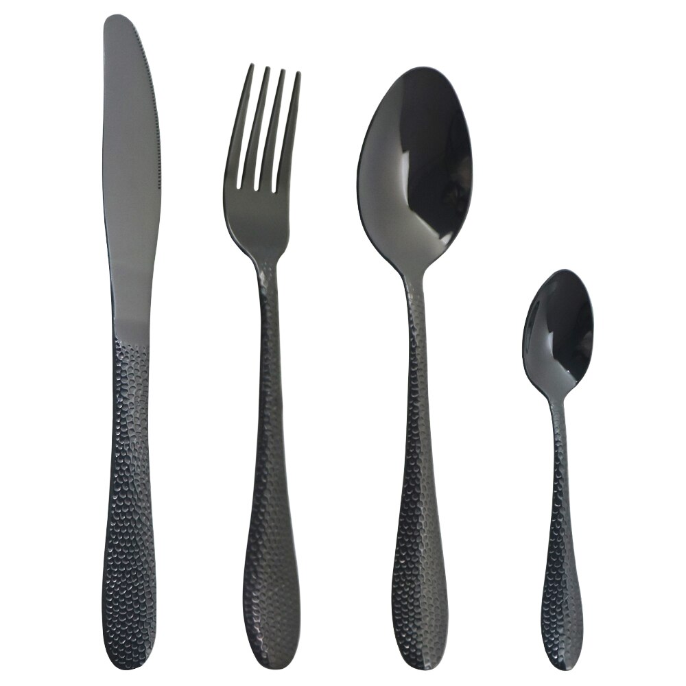 Black Western Flatware Set 4/8/16Pcs Cutlery Set Knives Forks Tea Spoons Tableware Set Stainless Steel Dinnerware Silverware Set: 2 Set / Black