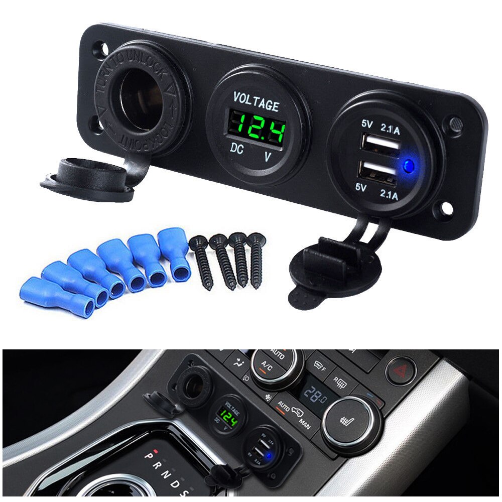 4.2A Autolader Motorfiets Plug Dual Usb Adapter + 12V/24V Sigarettenaansteker Led + Digitale voltmeter Usb Car Socket