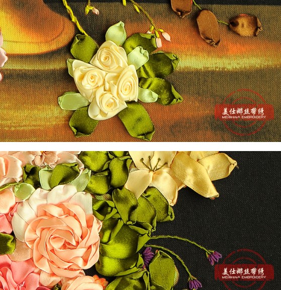 3D Rosa botella de la flor de pintura de bordado de artesanía bordado círculo DIY a mano costura Arte de la pared Decoración
