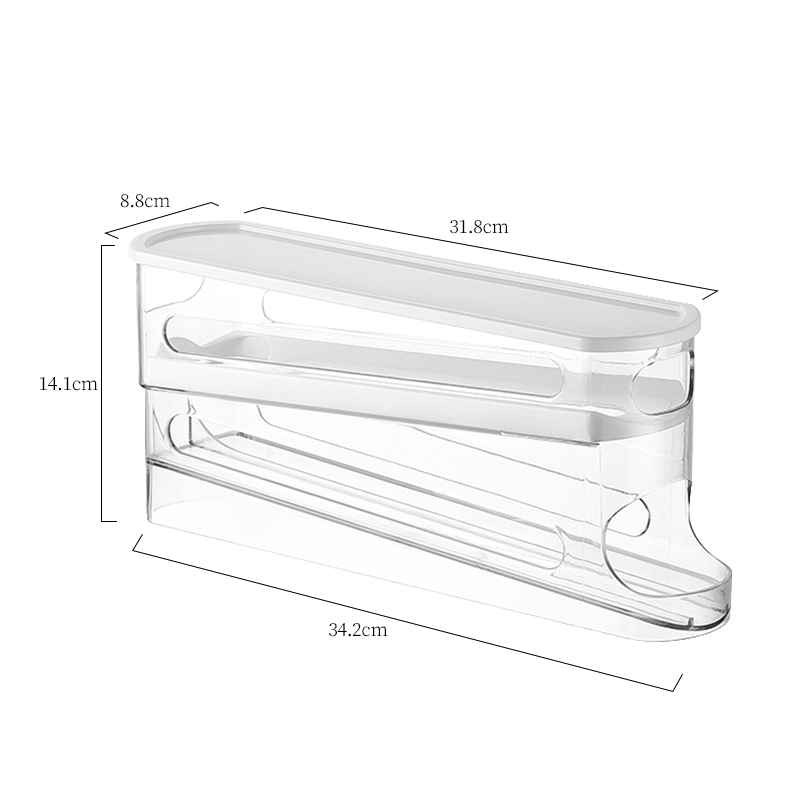 Estante para huevos de desplazamiento automático, soporte para huevos de cocina, caja de almacenamiento, cesta para huevos, contenedor, organizador, dispensador de huevos para refrigerador enrollable