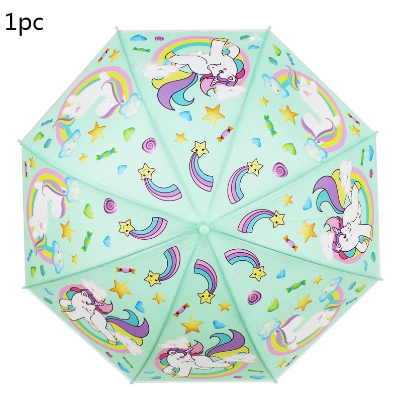 1pc søde enhjørning børn paraply miljøbeskyttelse materiale gennemsigtig paraply barn lige håndtag paraply parasol: 1pc paraplystil -3