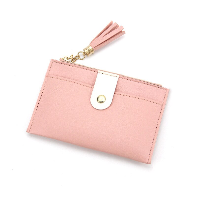 Purdored 1 pc mini tassel titular do cartão de crédito das mulheres pequenas caso do cartão de crédito do plutônio feminino zíper fino mini bolsa da moeda das senhoras cartão carteira: pink