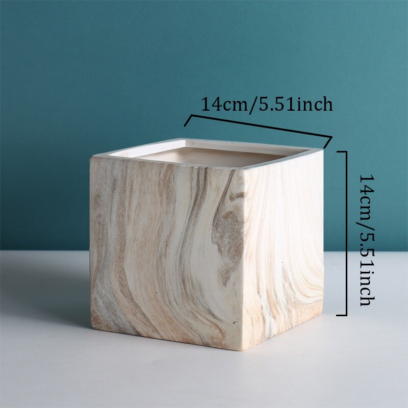 Marmer Patroon Keramische Bloempot Vierkante Cilinder Creatieve Bloempot Desktop Bloemstuk Container Woondecoratie: L