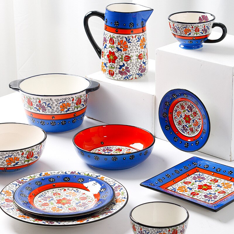 Vajilla serie de sombras de flores, Dishe cuenco de cerámica, plato de cena para el hogar, cuenco para sopa, contenedor de comida, plato de comida occidental, cuenco para ensalada de frutas