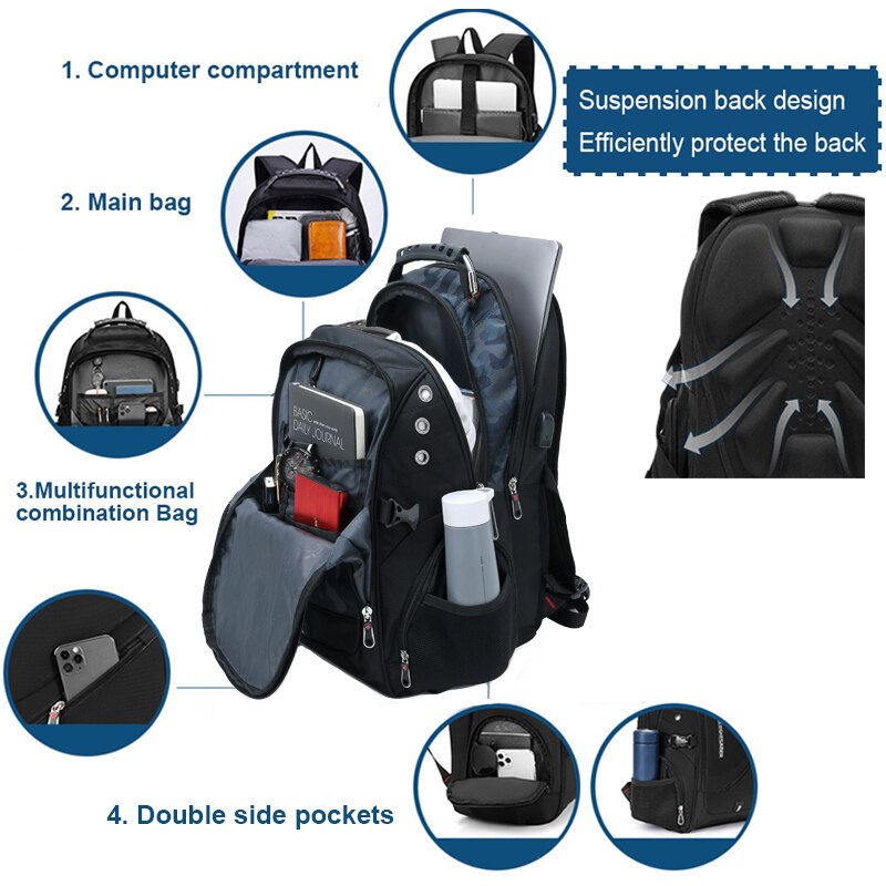 Marken- #39 , diebstahlsicher, wasserdicht, 17 -zoll-laptop-rucksack, usb-ladefunktion, business-reiserucksack, schulrucksack, herren-mochila