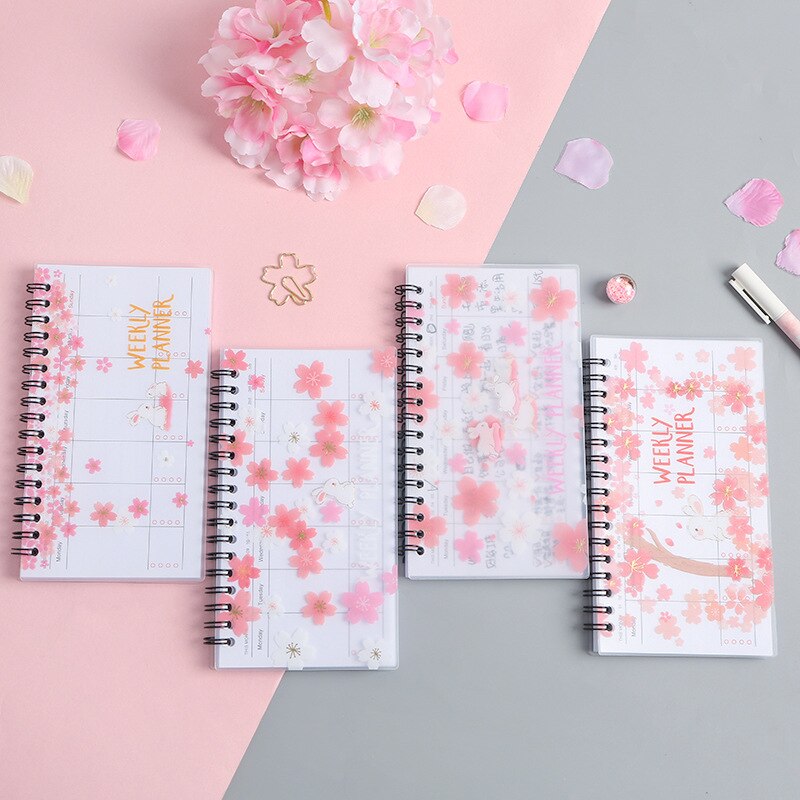 A6 Weekly Planner Notebook School Supplies Office Portable Agenda cherry Organizer Schedule Diary Monthly Stationary