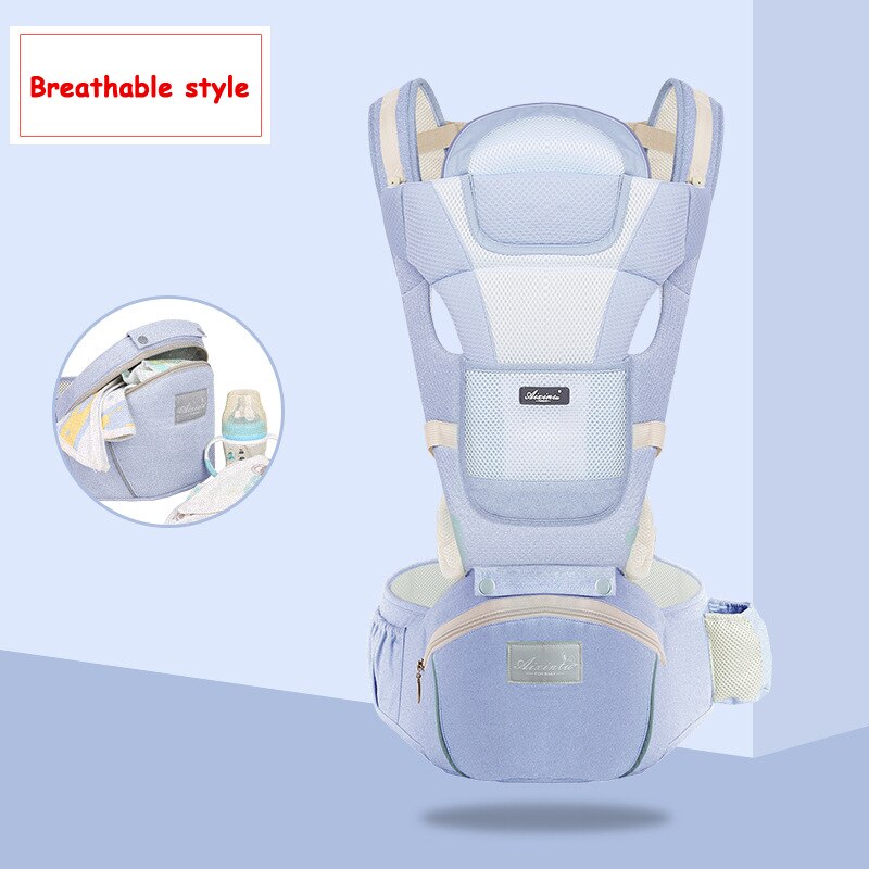 2022 0-48 Month Ergonomic Baby Carrier Infant Baby Hipseat Carrier 3 In 1 Front Facing Ergonomic Kangaroo Baby Wrap Sling: blue Breathable 354