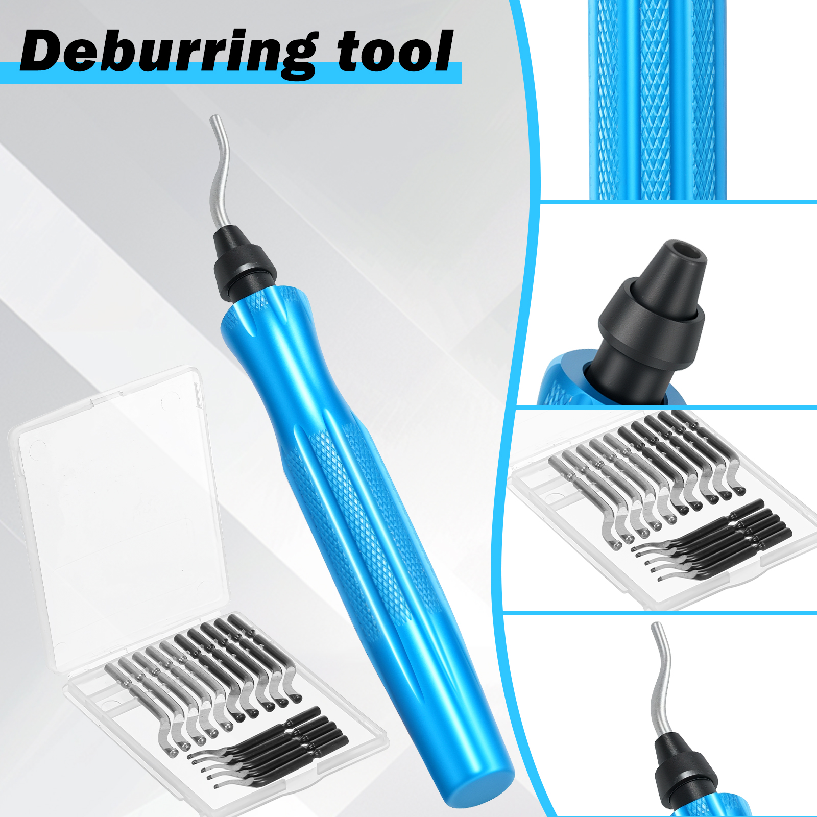 Deburring Tool Set Portable Deburring Cutter with 15 High Speed Steel Blades 360 Degree Rotary Head Burr Removal Tool for Metal