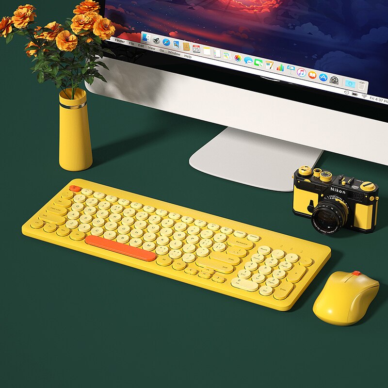 Draadloze Gaming Toetsenbord Muis Set Voor Macbook Xiaomi Stille Magic 2.4G Draadloze Toetsenbord Muis Combo Computer Pc Gamer Toetsenbord: Yellow Set