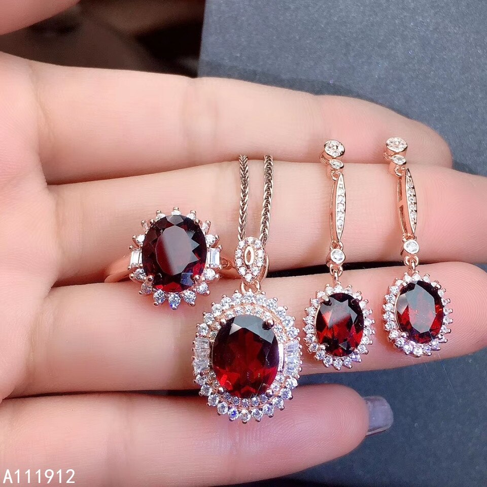 Kjjeaxcmy bene gioielleria Naturale Granato dell'argento Sterlina 925 Nuovo Delle Donne Del Pendente Della Collana Anello Orecchini impostato Supporto di Prova Bella
