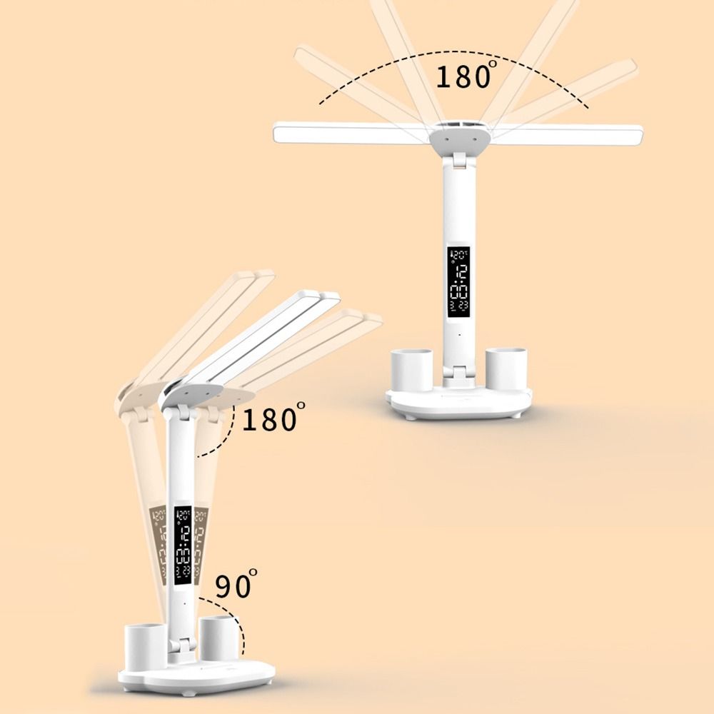 Dubbele led-tafellamp met 3 kleuren, aanraakdimfunctie, leeslamp voor op tafel, usb-aansluiting, energiezuinig, pennenhouder, bureaulamp voor studentenkamer