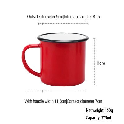 Coffee Tea Cup Nostalgic Vintage Enamel Drinkware Coffee Cups Tea Cup Printed Coating Belly Milk Breakfast Mug: c.red