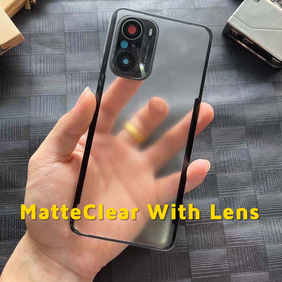 Zonder Logo Voor Xiaomi Poco F3 Batterij Cover Terug Glas Achterpaneel Behuizing Deur Case Met Camera Glas Lens Vervanging + Sticker: MatteClear With Lens
