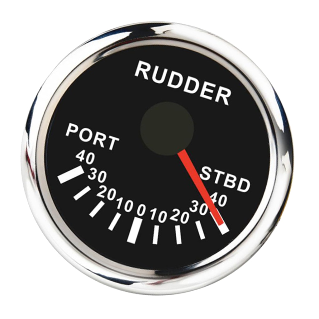 2 inch 52mm Rudder Angle Indicator Gauge 0-190ohm Signal with Backlight 12V/24V for Boat Marine Ship, Black Dial