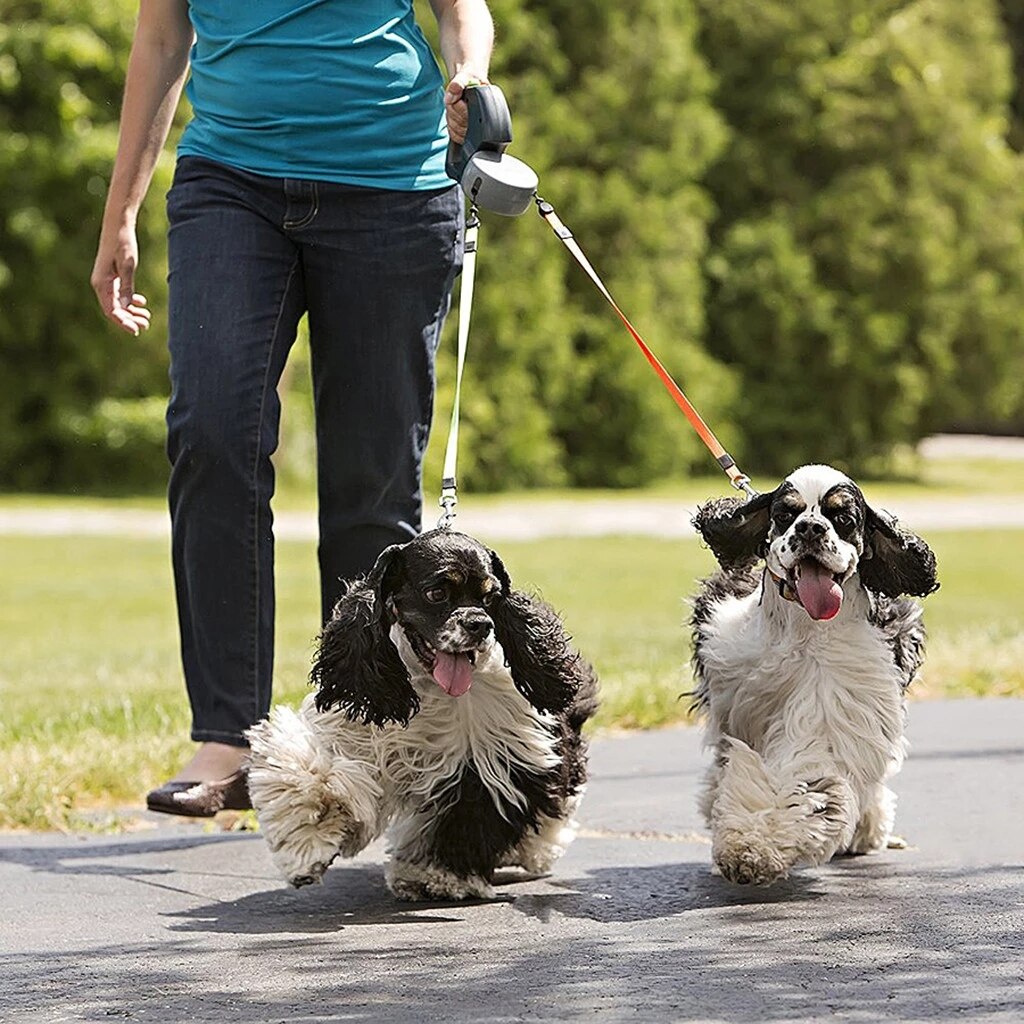 Automatische Versenkbare Reflektierende Doppel-beendet Zugseil eins Plus Zwei Hunde Kette Zwei Hund Leine Haustier Welpe patrouillieren seil