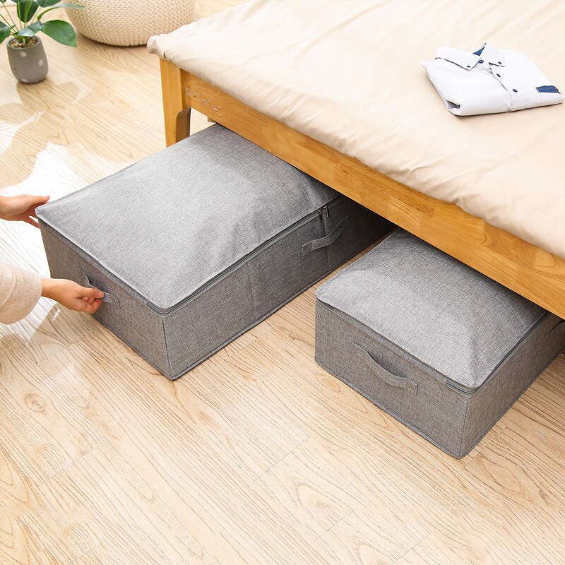 Cotton Linen Under Bed Storage Box Foldable Quilt Organizer Large Capacity Clothes Storage Baskets With Lid Zippered Organizer