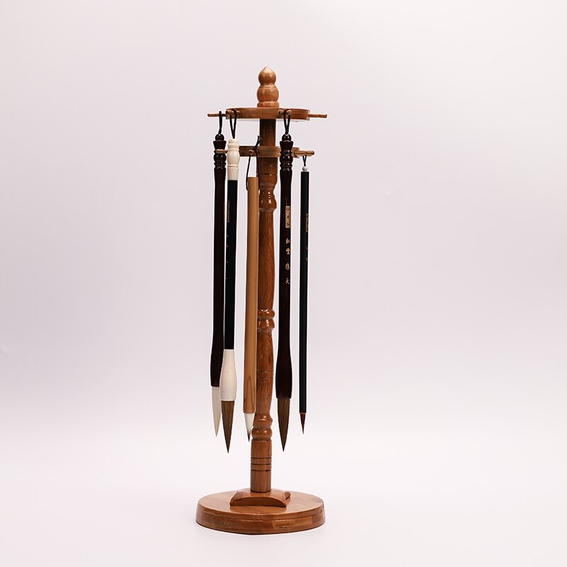 Rotating Disc Calligraphy Brush Holder Solid Wood Pen Holder 11 Hangers Traditional Calligraphy Chinese Ink Painting Brush Stand
