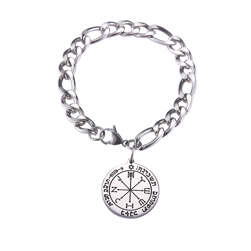 EUEAVAN-pulsera de acero inoxidable para hombre, amuleto de protección de escorpión, la llave del rey Kabbalah de Solomon, cadena del 5 ° pentculo: Color amarillo dorado claro