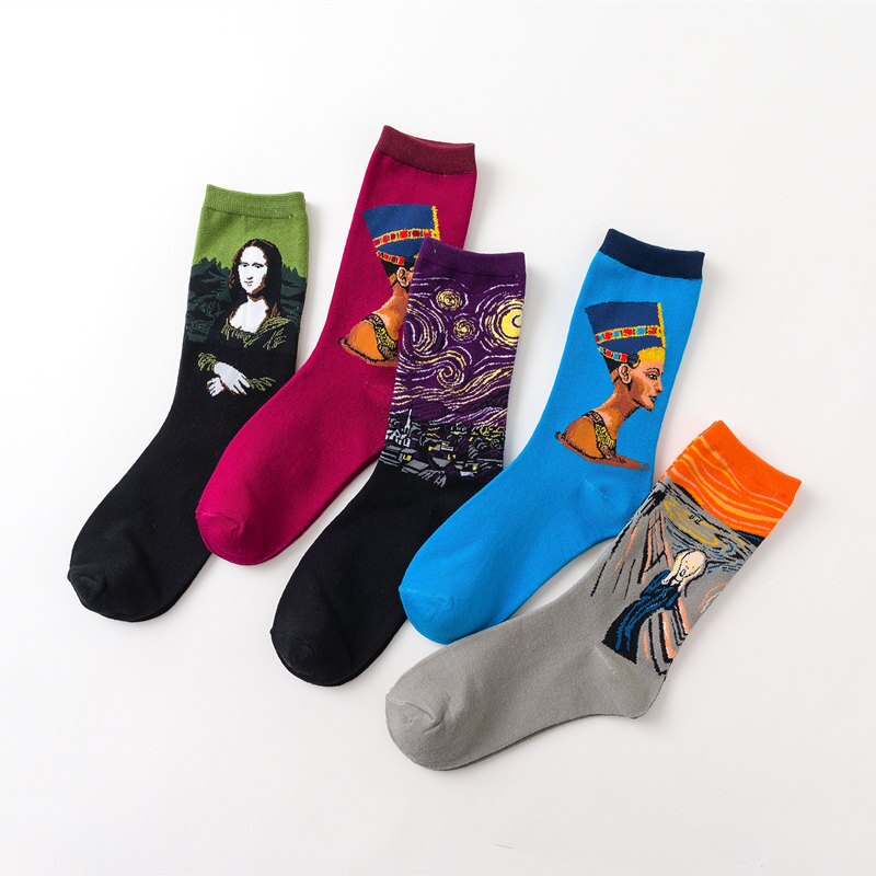 1pair Autumn winter Retro Art Sock Van Gogh Mural World Famous Oil Painting Series Men Women Socks Funny Socks