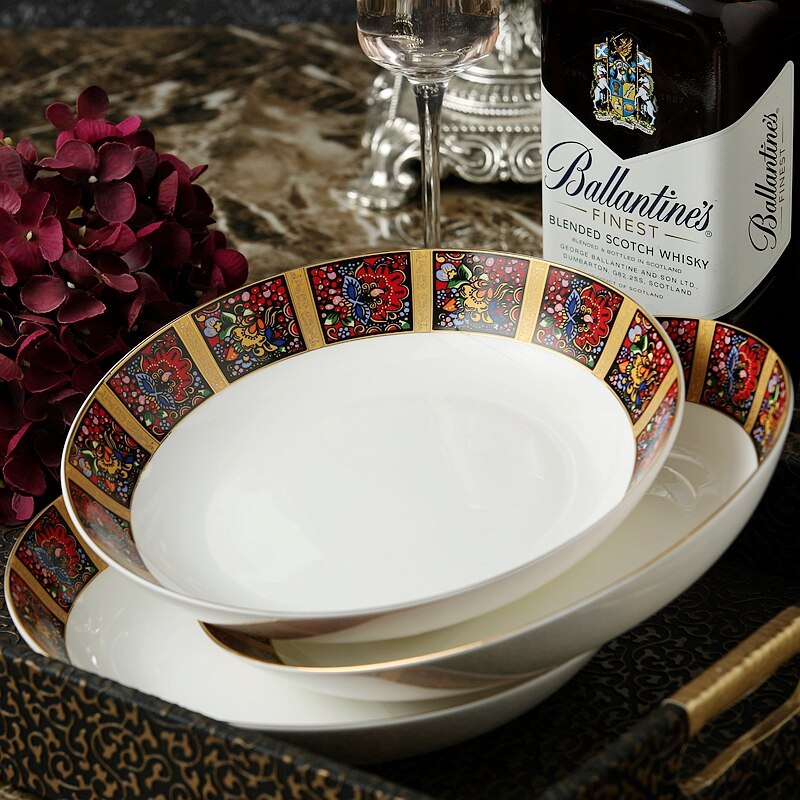 4pcs set, 8inch, fine bone china dinner plates set, noble ceramic dishes, porcelain platter, kitchen plate, steak plate dinning