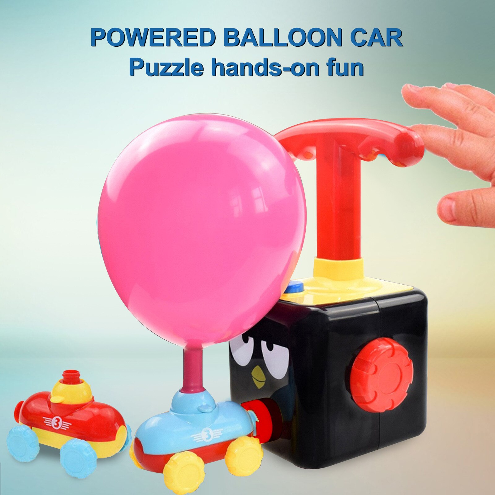 Inertiële Power Ballon Auto Opblaasbare Ballon Pomp Hand Push Mini Plastic Inflator Luchtpomp Power Science Experiment Speelgoed Voor Kid