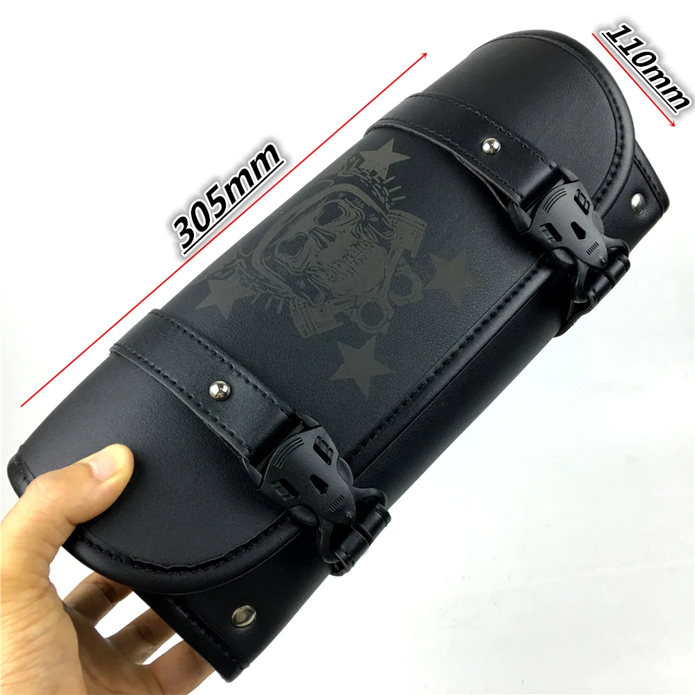 2022 neue Motorrad Gabel Tasche Leder Cruiser Werkzeug Rolle Barrel Tasche Gabel Barrel Form Lenker Schwarz Satteltaschen Lagerung: Rot