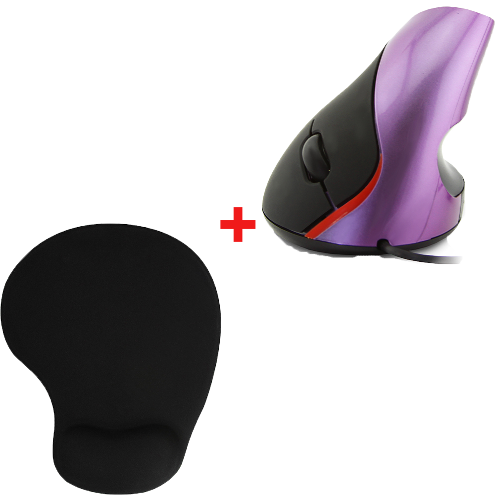 Wired Vertical Mouse Ergonomic Healthy Gaming Computer office Mause 5 Buttons USB Optical Mice Gamer For Laptop PC: Purple mouse and pad