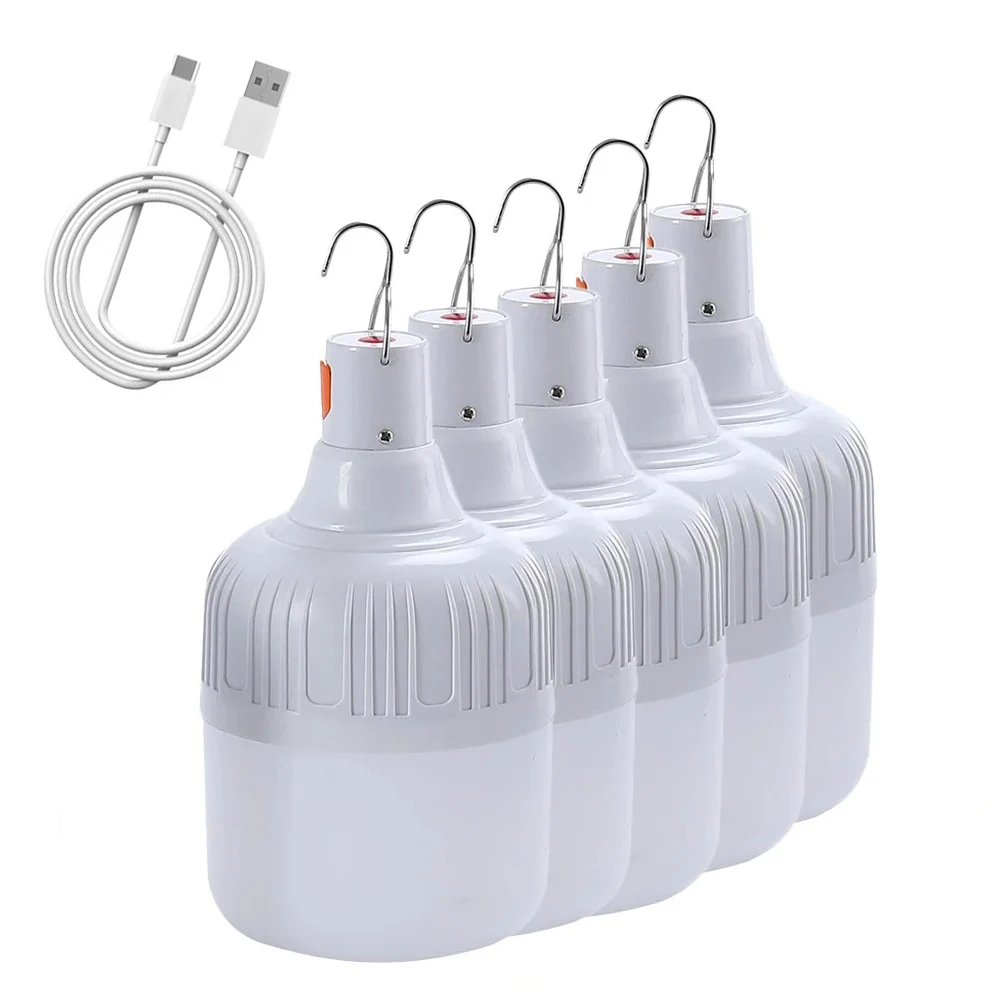 60w x 80w campinglampor usb-uppladdningsbara led-nödlampor för utomhusbruk, bärbara lyktor med krok för grilltält, batterilampa